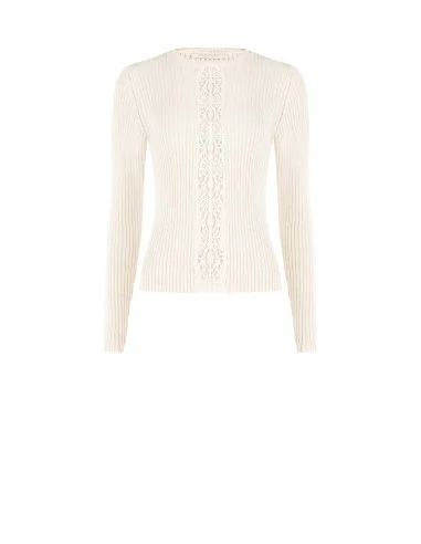 Fitted Ribbed Sweater with Central Lace Insert Rinascimento