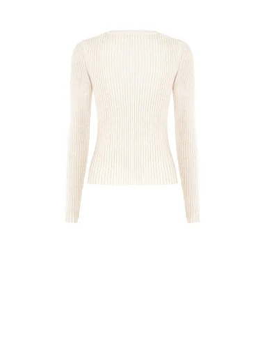 Fitted Ribbed Sweater with Central Lace Insert Rinascimento