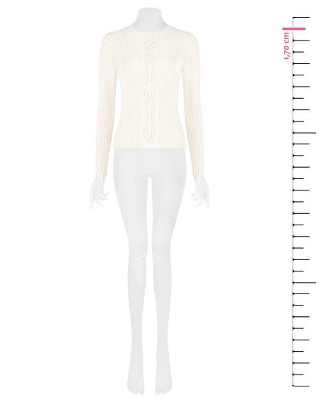 Fitted Ribbed Sweater with Central Lace Insert Rinascimento
