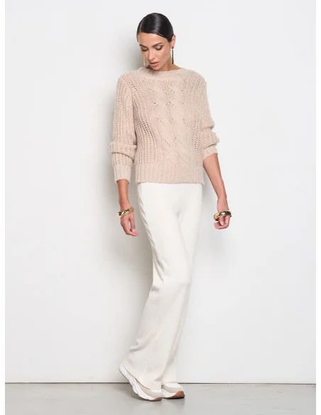 Maxi Cable-Knit Sweater with Wide Crew Neck Rinascimento