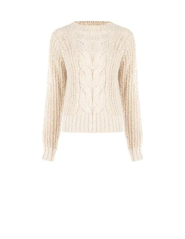 Maxi Cable-Knit Sweater with Wide Crew Neck Rinascimento