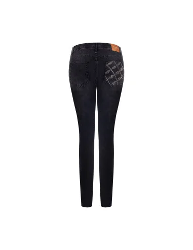 Jeans Skinny Elasticizzati Con Strass Logo Su Tasca Dietro Rinascimento