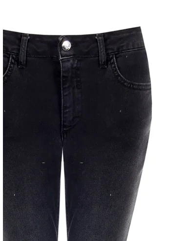 Stretch Skinny Jeans with Rhinestone Logo on Back Pocket Rinascimento