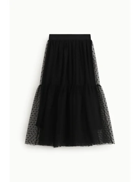 Flounced Midi Skirt With Plumetis Tulle Layer Dixie