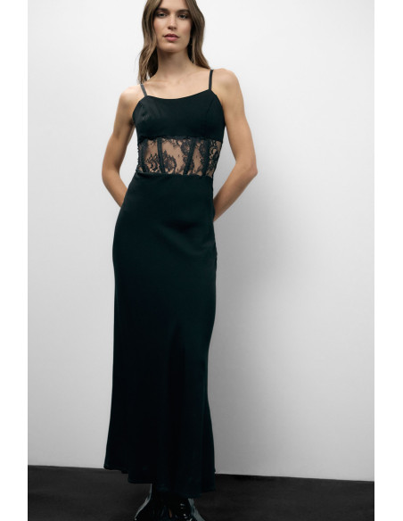 Long Dress With Lace Inserts And Thin Straps Dixie - Vestiti Firmat...