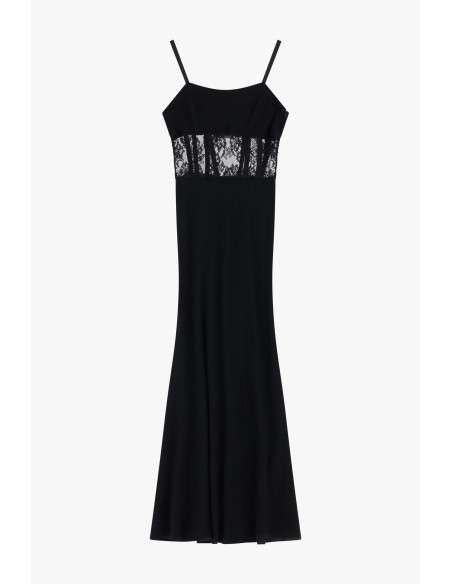 Long Dress With Lace Inserts And Thin Straps Dixie - Vestiti Firmat...