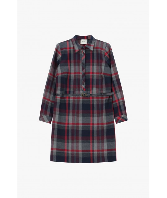 Short Checkered Dress With Belt And Classic Dixie Collar