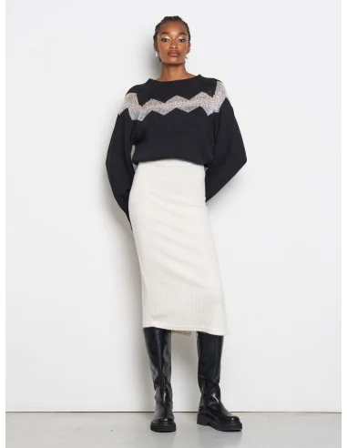 Ribbed Knit Pencil Skirt with RR Logo Plaque Rinascimento