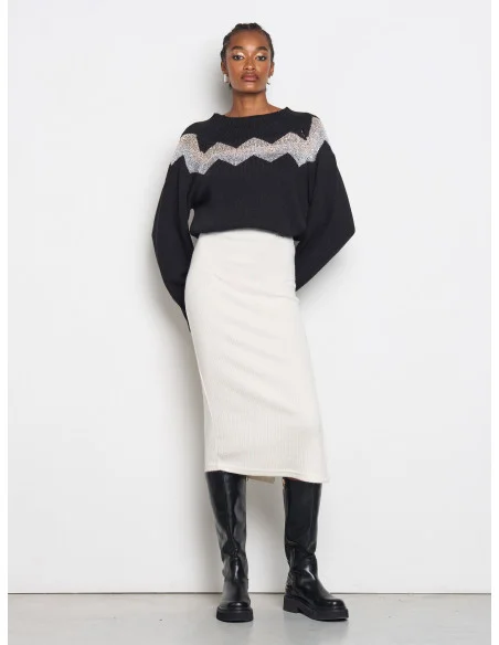 Ribbed Knit Pencil Skirt with RR Logo Plaque Rinascimento