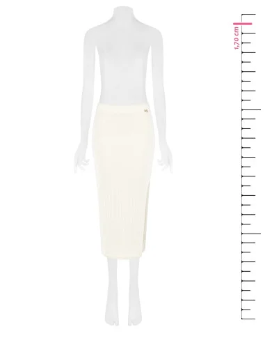 Ribbed Knit Pencil Skirt with RR Logo Plaque Rinascimento