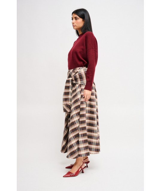 Check Skirt With Knot Effect Maryley Sleeves