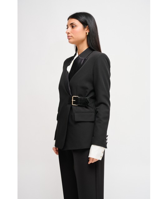 Veste avec revers en satin et ceinture Maryley