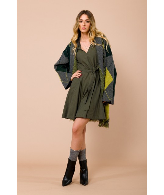 Cardigan With Fringes. Waistband And Argyle Motif Maryley