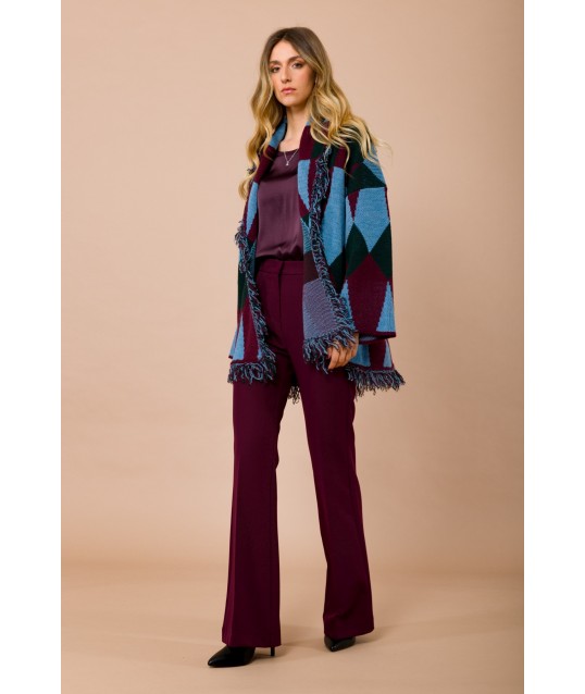 Short Cardigan With Fringes And Jacquard Waistband Maryley