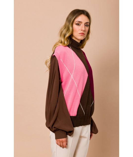 Gilet oversize à col montant et motif argyle Maryley