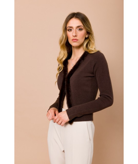 Cardigan Corto Con Profili In Ecopelliccia Maryley