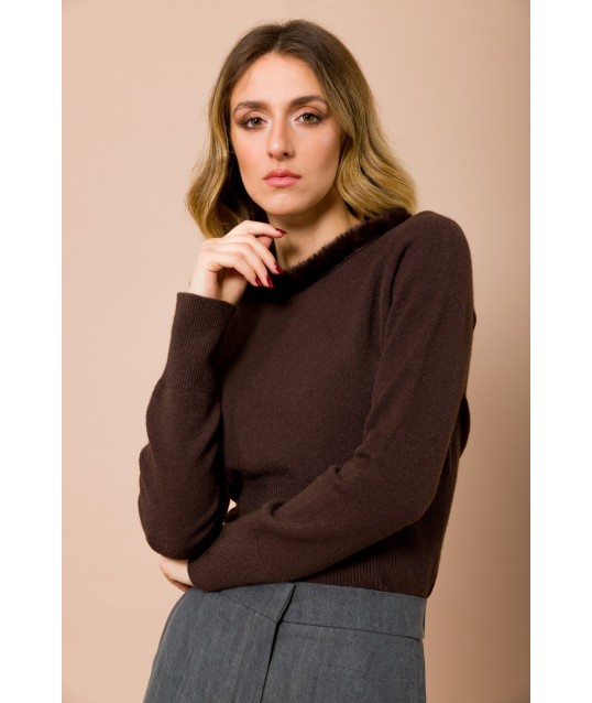 Maglia Manica Lunga Girocollo Con Profilo In Ecopelliccia Maryley