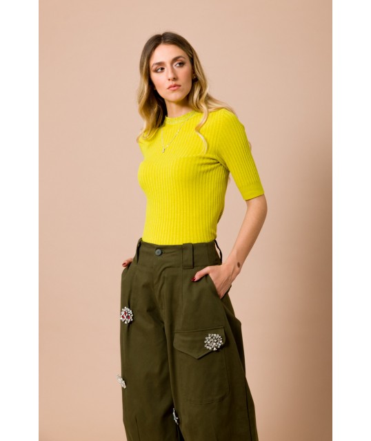 Maryley Ribbed Crew Neck Sweater With Short Sleeve