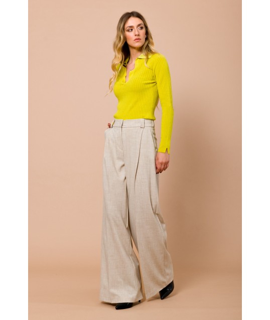 Maryley Ribbed Knitted Polo with Lurex Collar