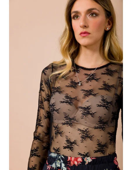 Body In Pizzo Girocollo Slim Fit Manica Lunga Maryley