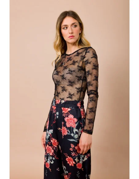 Body In Pizzo Girocollo Slim Fit Manica Lunga Maryley