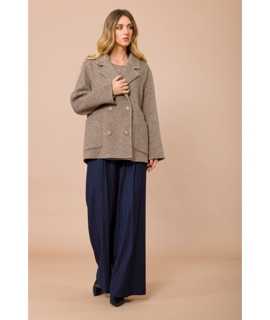 Maryley Double-breasted Unlined Short Coat With Patch Pockets
