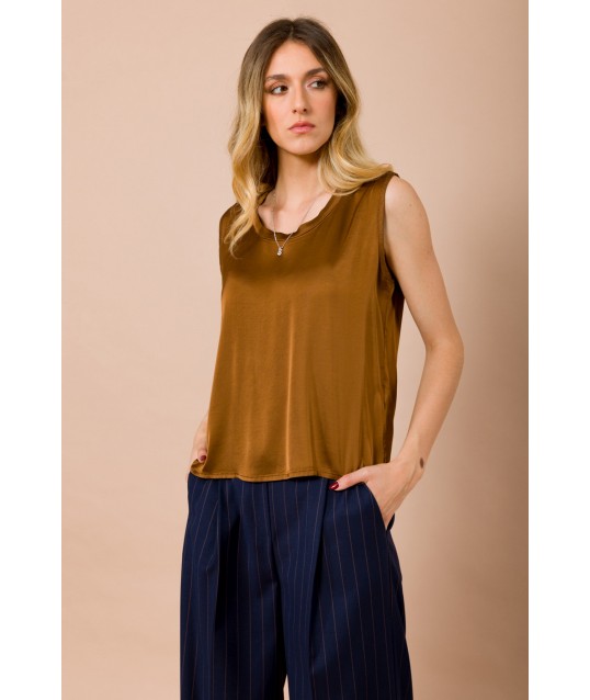 Maryley Viscose Satin Crew Neck Top