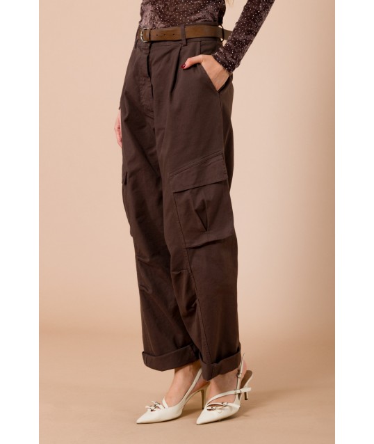 Pantalon cargo avec ceinture et poches à soufflet Maryley