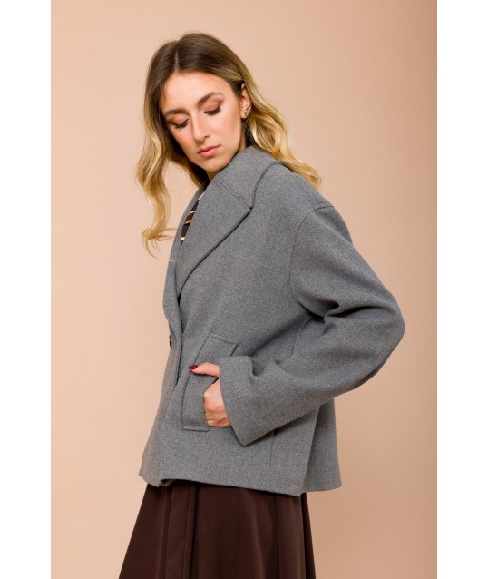 Maryley Double-breasted Short Coat With Spread Collar