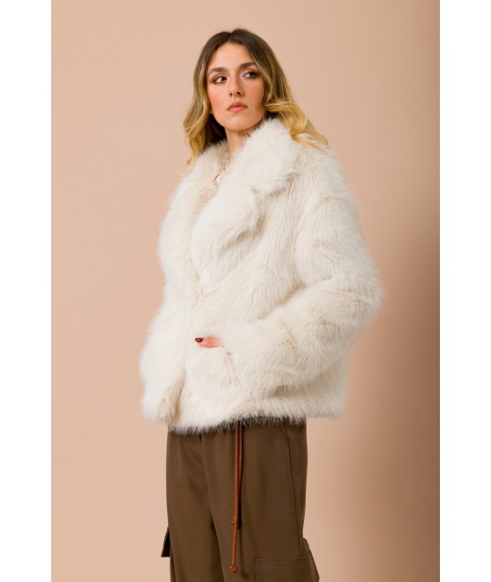 Maryley Double-breasted Faux Fur With Revered Collar