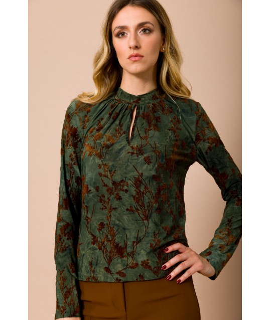 Maryley Long Sleeve Crew Neck Blouse With Flock Print