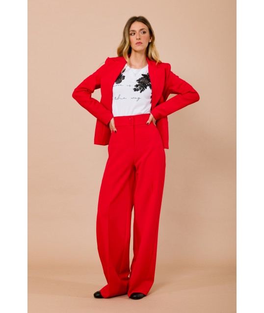 Pantalone Palazzo A Vita Alta Con Doppio Bottone In Pasta Maryley