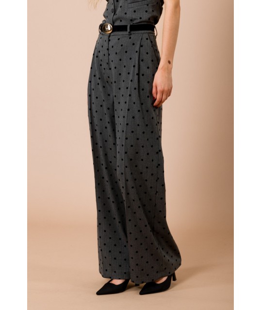 Palace Trousers With Floccato Polka Dots. Pleats On Front And Waist Belt Maryley