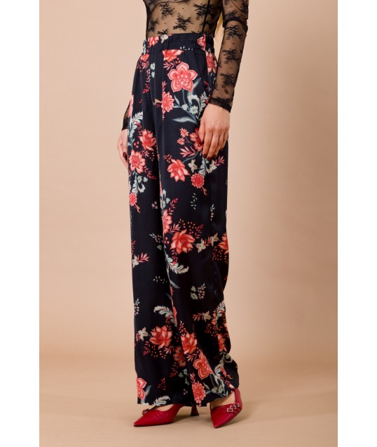 Straight Waisted Elastic Satin Viscose Fantasy Trousers Maryley