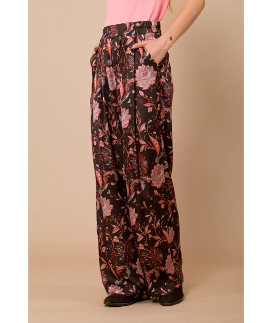 Pantalon Palace à taille élastiquée en satin de viscose Maryley Fantasy