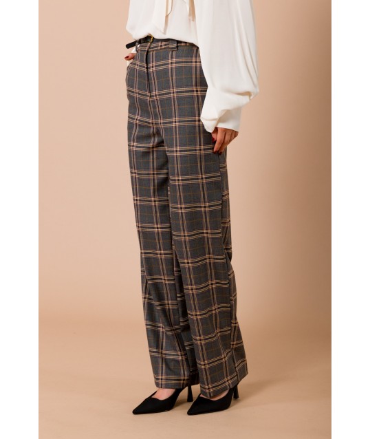 Pantalon droit à carreaux avec ceinture Maryley
