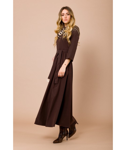 Abito Lungo Con Manica A 3/4. Cintura In Vita E Foulard Abbinato Maryley