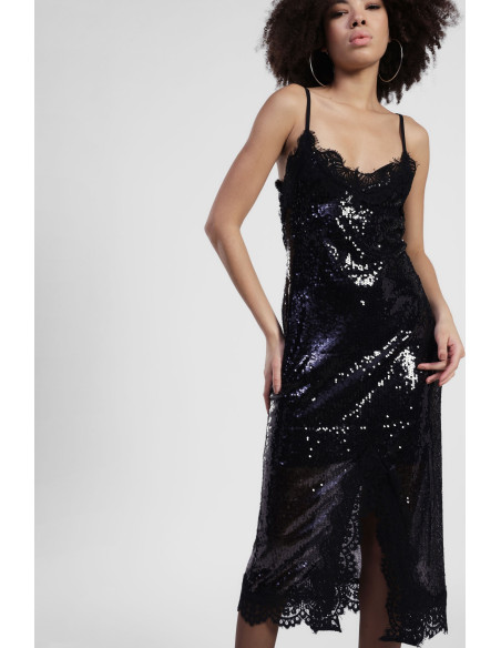 Robe midi avec paillettes et fines bretelles Dixie