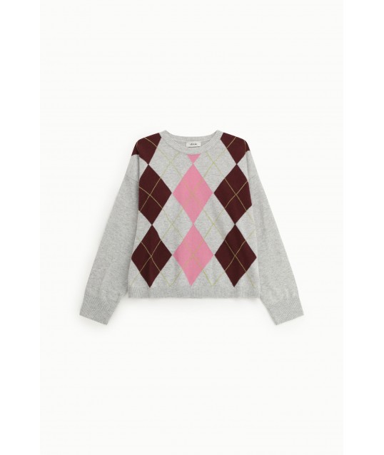 Maglione Girocollo Fantasia Argyle Manica Lunga Dixie