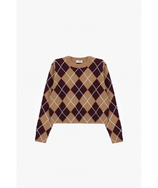Pull à col ras du cou avec motif Argyle et coupe régulière Dixie