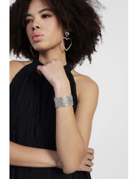 Bracelet rigide avec large bande de strass et pendentif Dixie