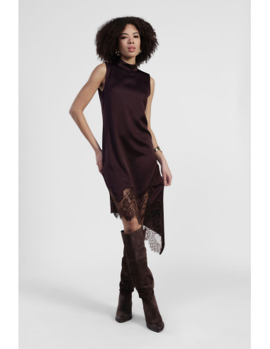 Sleeveless Dress with High Neck and Lace Trim Dixie