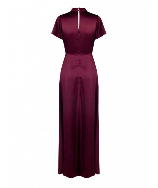 Long Satin V-neck Knotted Waist Rinascimento Dress