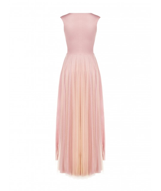 Long Dress With Tulle Covered V Neckline Glitter Rinascimento