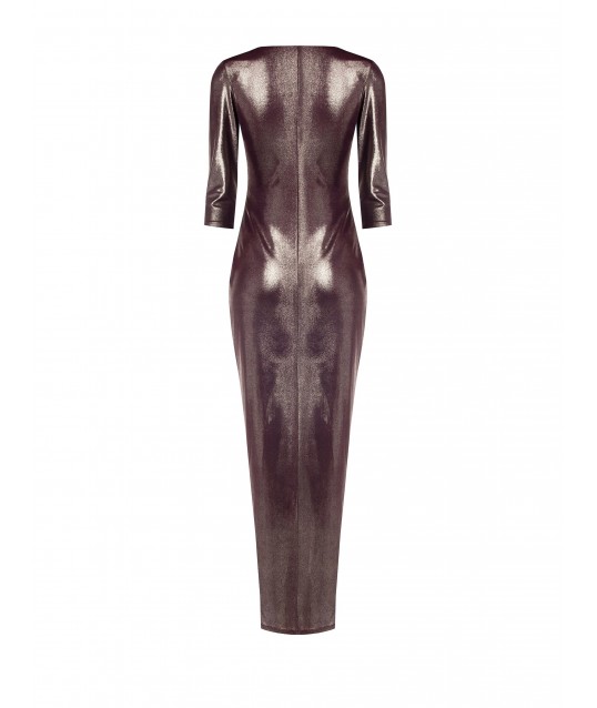 Robe longue drapée en satin, ornée d'un bijou et décolletée en V Rinascimento