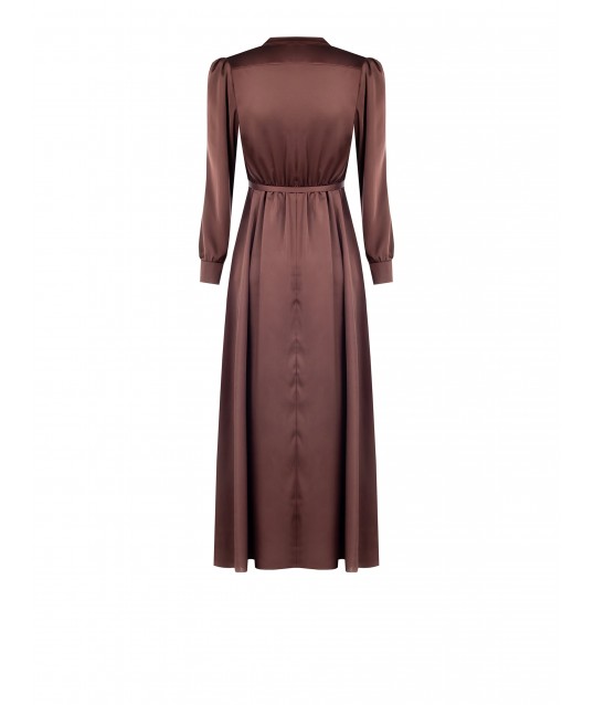 Satin Long Dress With Coordinated Belt And Logo Pendant Rinascimento