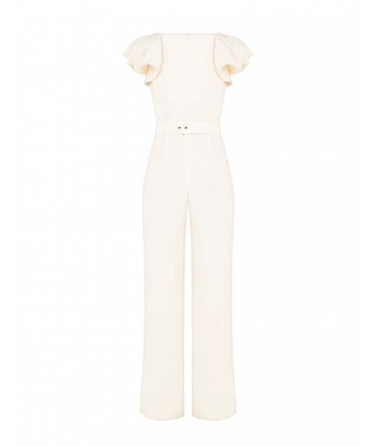 Fluid Palazzo One-piece Suit With Drop Cut-Out And Coordinated Rigid Logo Belt Rinascimento