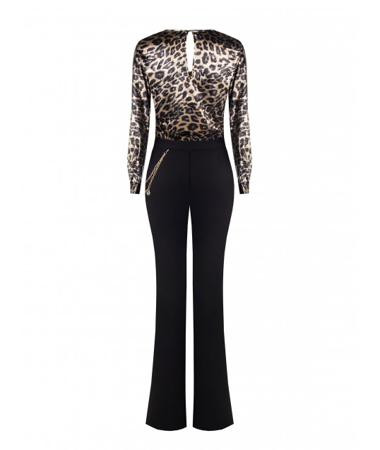 Rinascimento Glittered Velvet Widesuit With Double V-Neck And Pockets