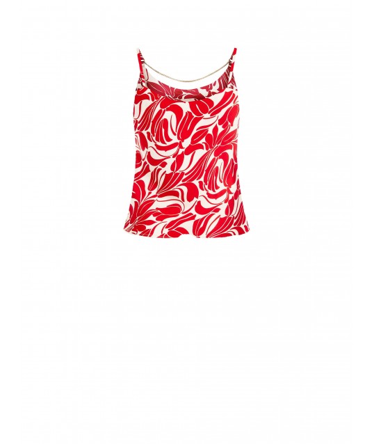Printed Satin Top With Chain Detail Rinascimento