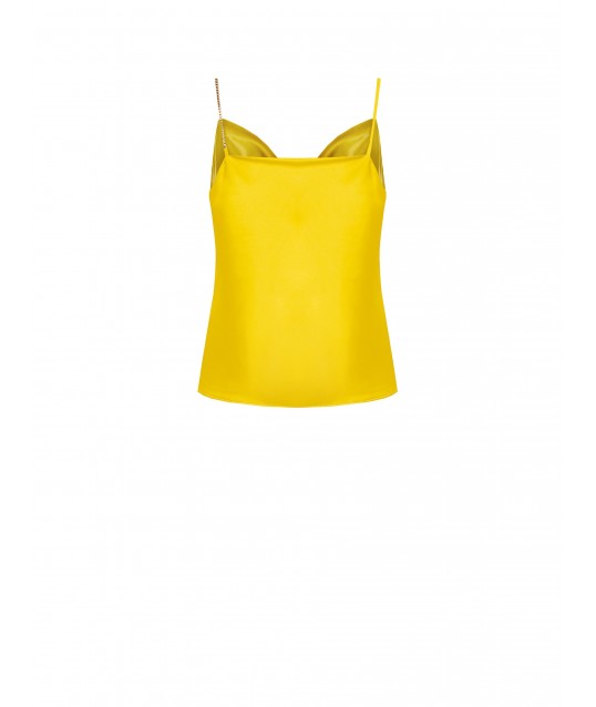 Rinascimento Pleated Satin Top with Chain and Pearl Straps